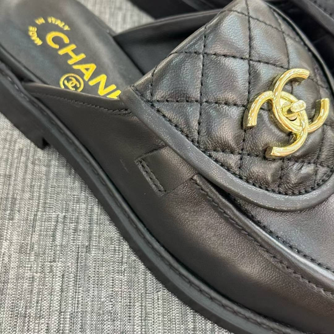 Chanel Gold CC Logo Mule in Black