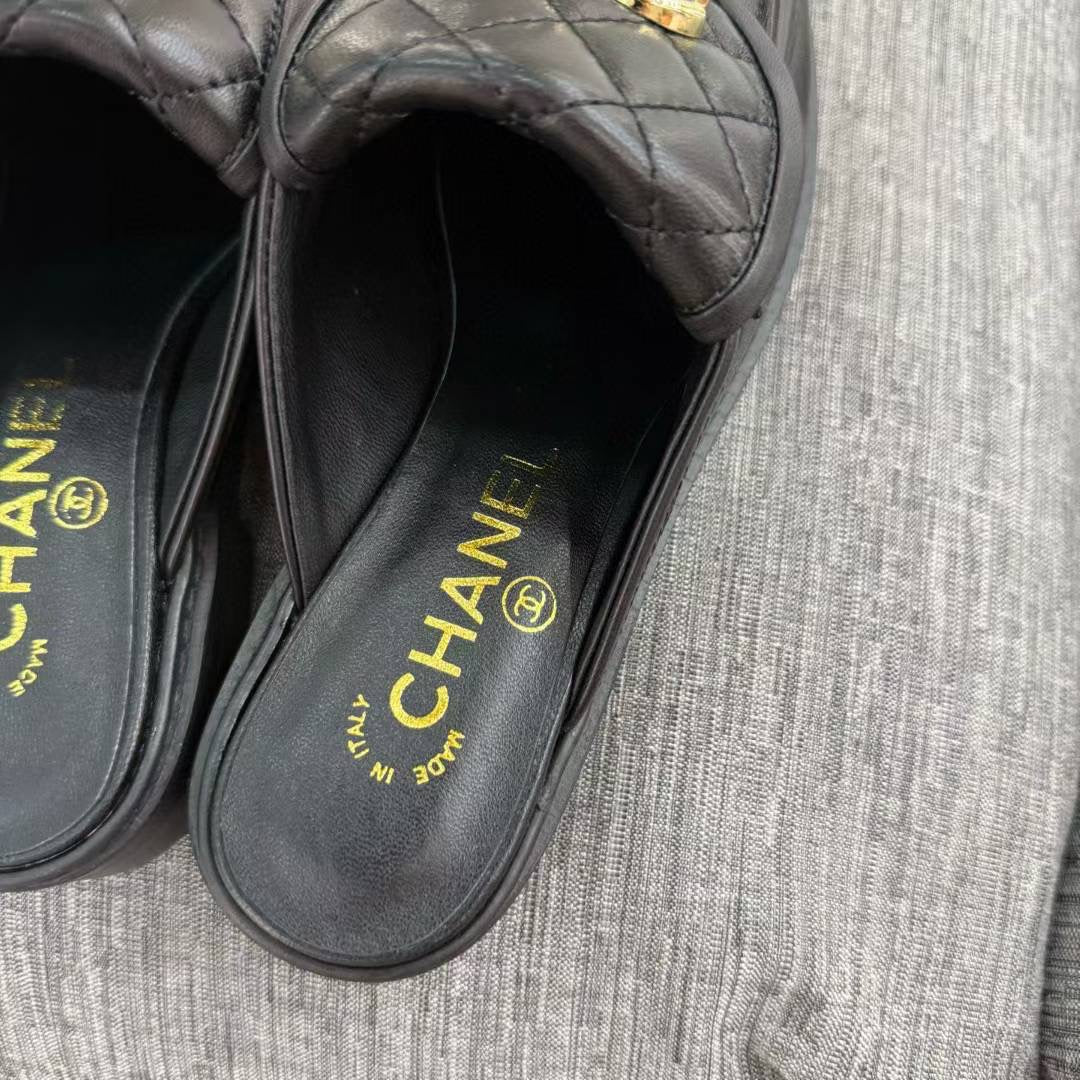 Chanel Gold CC Logo Mule in Black