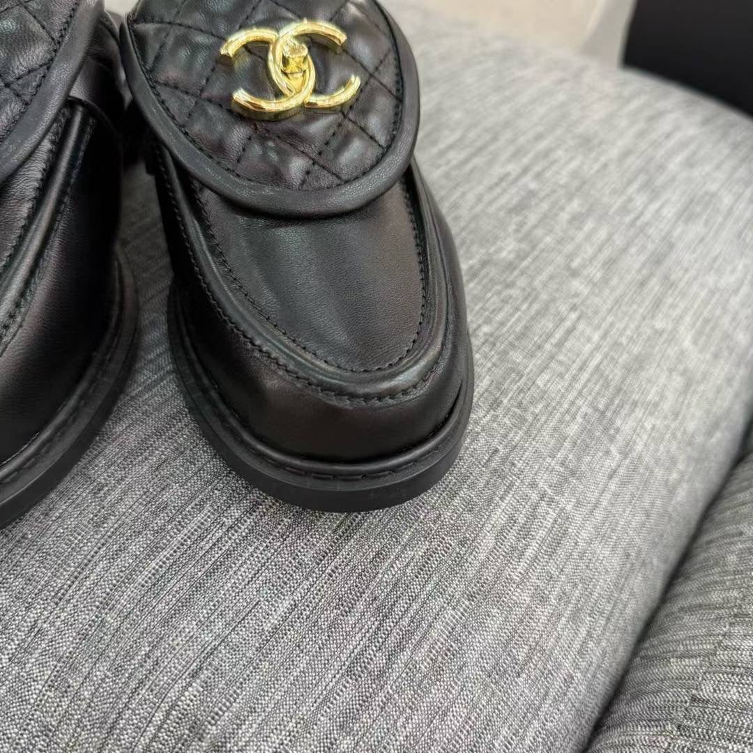 Chanel Gold CC Logo Mule in Black