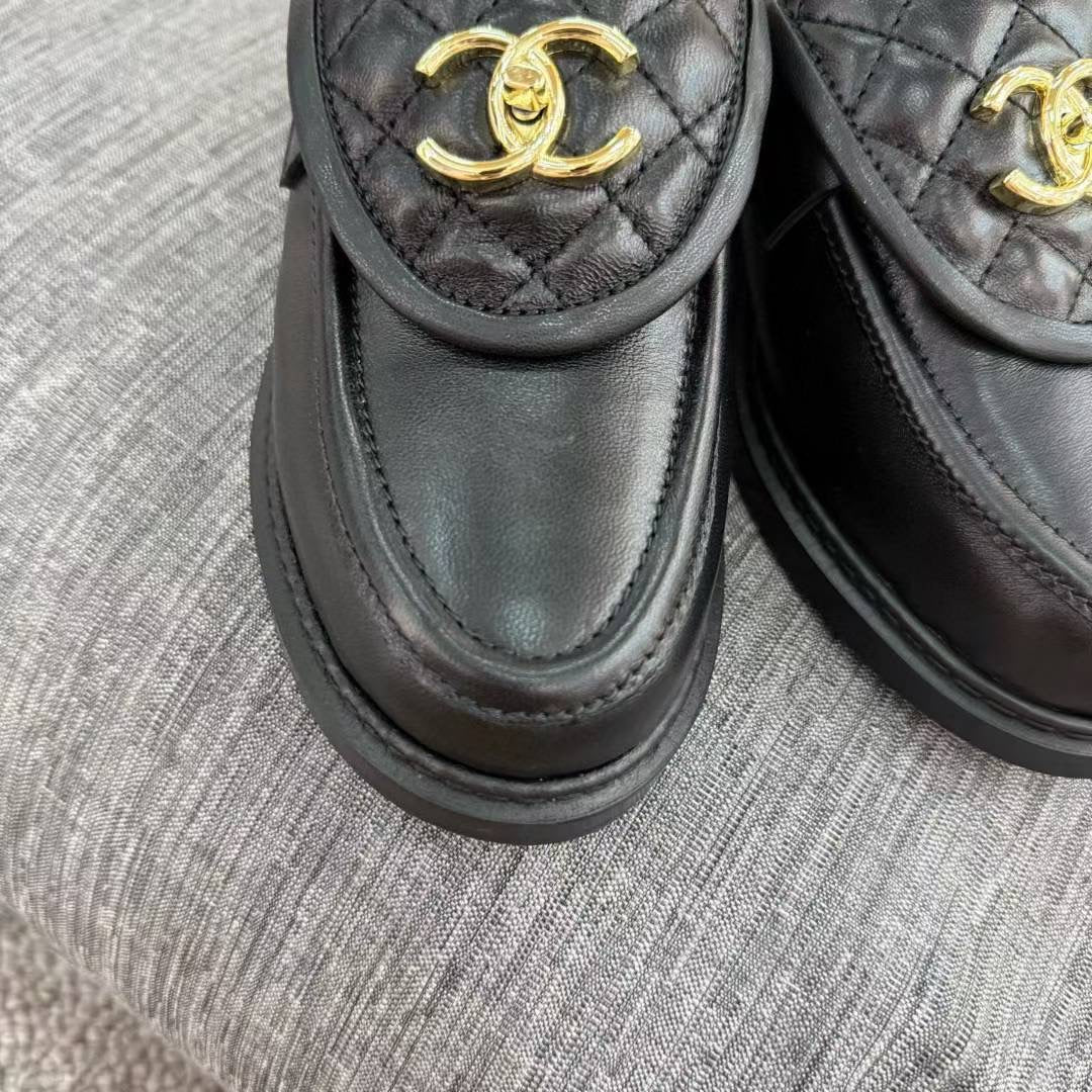 Chanel Gold CC Logo Mule in Black