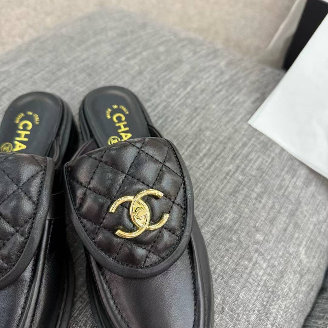 Chanel Gold CC Logo Mule in Black