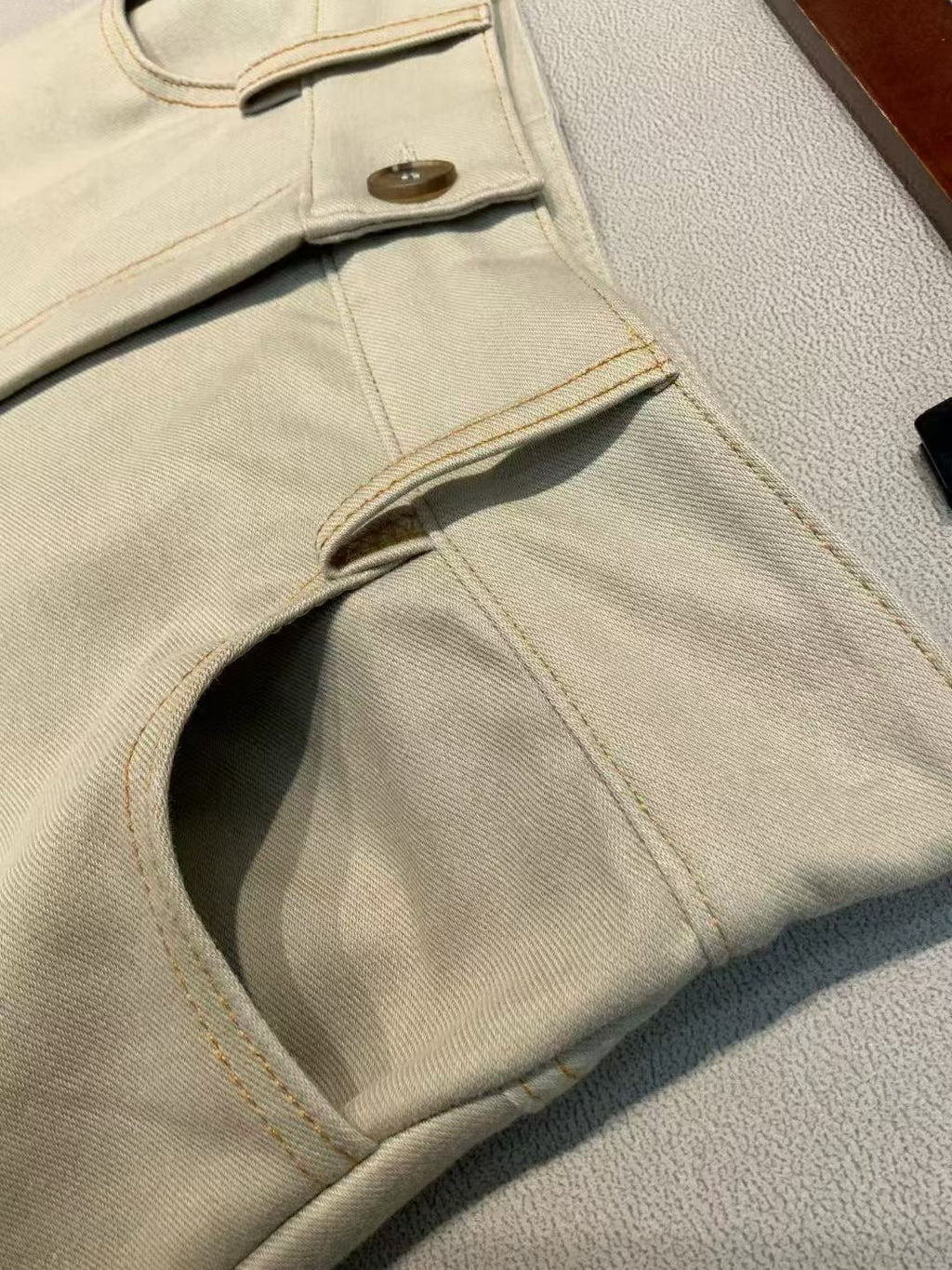 Max Mara High Waist Wide Leg Jeans in Navy/Beige/White, Size XS/S/M/L