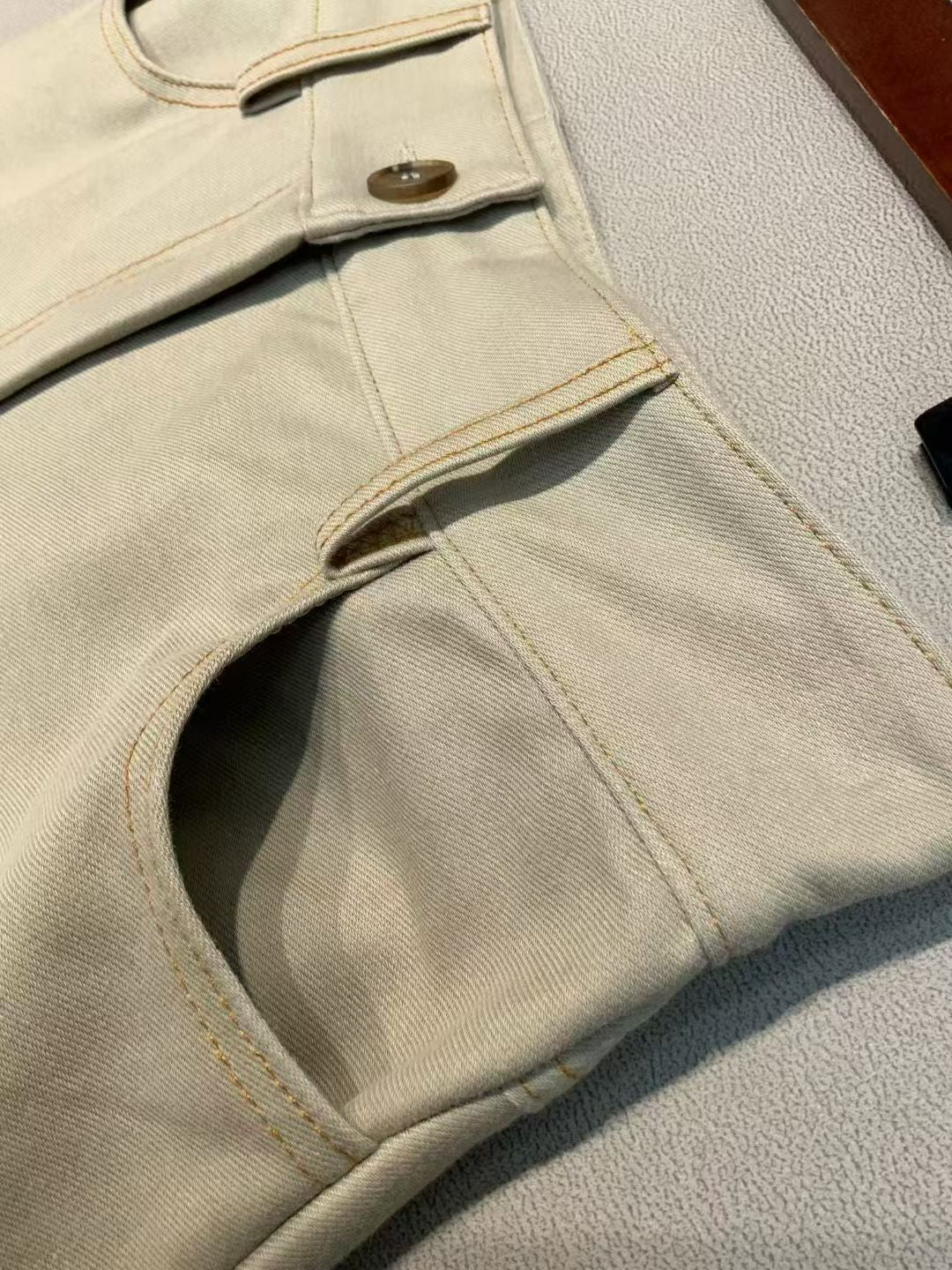 Max Mara High Waist Wide Leg Jeans in Navy/Beige/White, Size XS/S/M/L